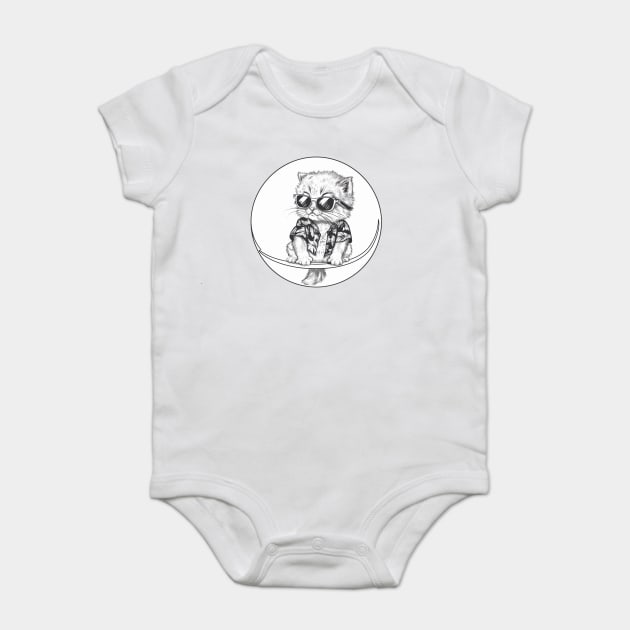 Cat in Hawaiian Shirt Black and White Baby Bodysuit by Vinokurio